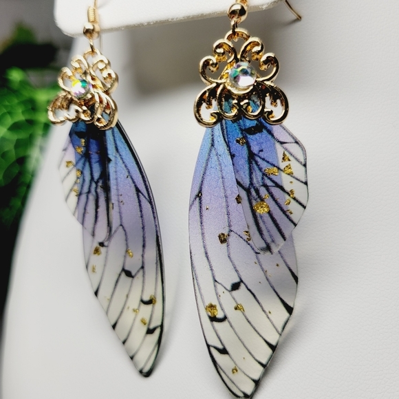NEW Fairy Earrings Butterfly Wings Hand made Fantasy Light weight Elvish earring - Picture 5 of 7